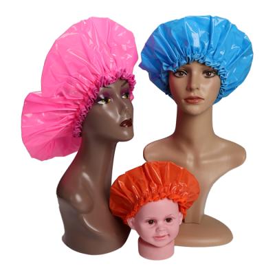 China Sustainable Hood Shower Cap Custom Waterproof PVC Braid Hair Adjustable Shower Hats Large Hood for sale