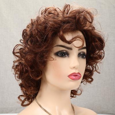 China Brown durable nylon short pixie cut curly wig stylish jerry curly wig lead no lice or knit Afro libertine curly wig for sale