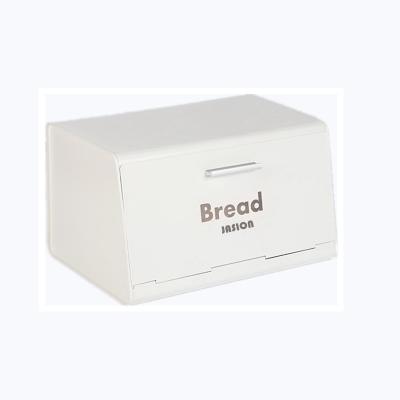 China Retro Freshness Preservation Metal Kitchen Storage Container Ladder Shaped Bread Bin With Roll Top Lid for sale