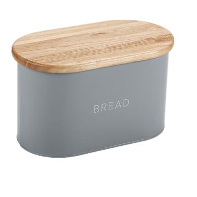 China Fresh Preservation Jasion Kitchen Countertops Large Metal Box Bread Storage Container Bread Holder Bin With Lid Wood Cutting Board for sale