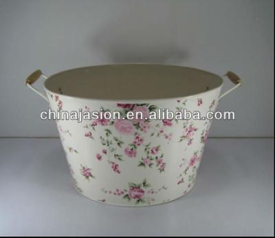 China Large viable decal enamel bucket with wooden handles - shabby chic vintage for sale