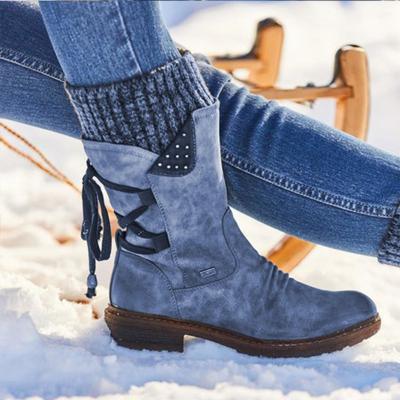 China Waterproof Winter Warm Calf Mid Back Lace Up Sweater Boots Outdoor Winter Snow Fur Booties Fashion Shoes For Women Girls for sale