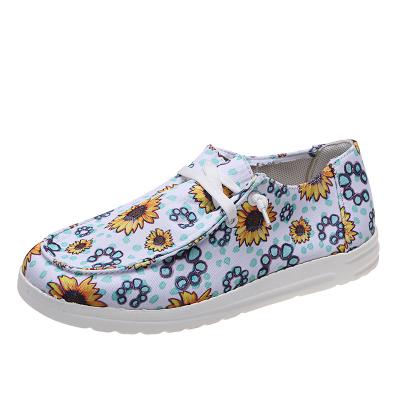 China CUSHIONING Hot Sale Canvas Sunflower Printing Holly Lightweight Gypsy Jazz Boat Sneaker Shoes For Women Ladies for sale