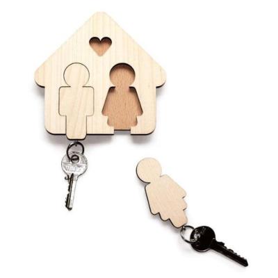 China New Design Daily Use Creative DIY Wooden Key Pendant Couple Key Wall Hanging Car Key Chain Valentine's Day Jewelry Gift for sale