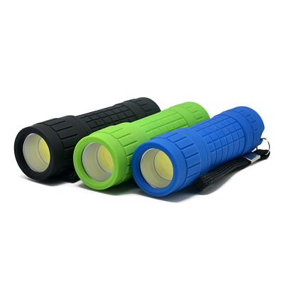 China Camping Portable Multicolor Dry Battery 100 Lumen High Bright Mini Torch Light Led Flashlight 3w COB Torch Rubber Plastic Led Light for sale