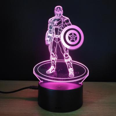 China Promotion Factory Price Factory Price USB AA Night Discoloration 3D Modern Flashing Light Fill Acrylic Visual Lamp Captain America Shaped LED for sale