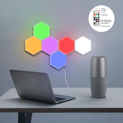 China Modern Remote Control Creative Geometry Assembly Touch 6PCS Hexagon Color Changing Mode Quantum RBG Flash Night Light For Background Wall for sale