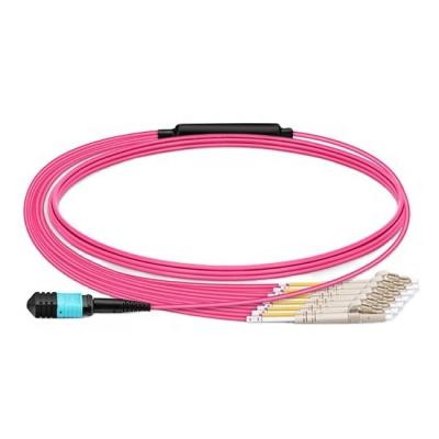 China FTTx MTP/MPO-LC Breakout Cables 1m (3ft) MTP Female to LC UPC Duplex 8 Fiber 4 Fiber Type B Plenary Elite OM4 Breakout Cable (OFNP) for sale