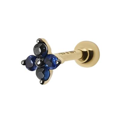 China Trendy Jewelry Genuine Sapphire Clover Earring Real Gold 585 Real Gold 14K Solid Gold Stud Back Earring for sale