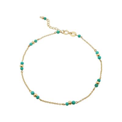 China Real 18k Gold Tiny Bead Turquoise Trendy Natural Stone Bracelet For Ladies 18K Solid Gold Easter Gift Jewelry Real Gold for sale