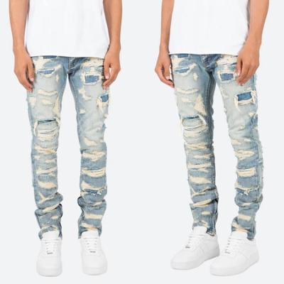 China Skinny Fit Vintage Slim Tapered Fit Ripped Stretch Men Wholesale Blue Skinny Custom Denim Distressed Jeans for sale