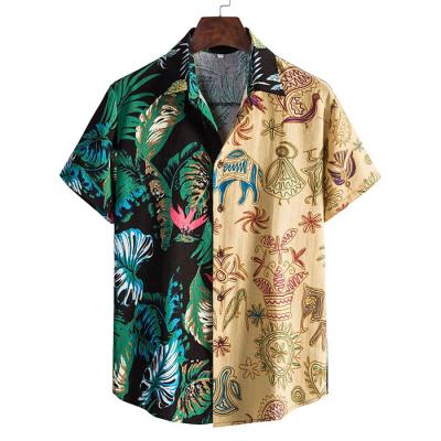 China Anti-pilling Hot Sale Used Leaf Print Contrast Summer Beach Swimwear Custom Branded Button Up Shirts Wholesale Men's Casual Shirts for sale