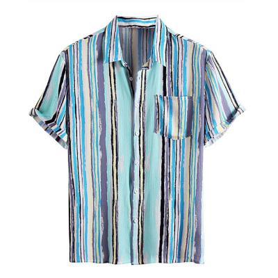 China Beach Basic Stylish Striped Anti-pilling Designer Printed Summer Casual Custom Print Shirt For Men for sale