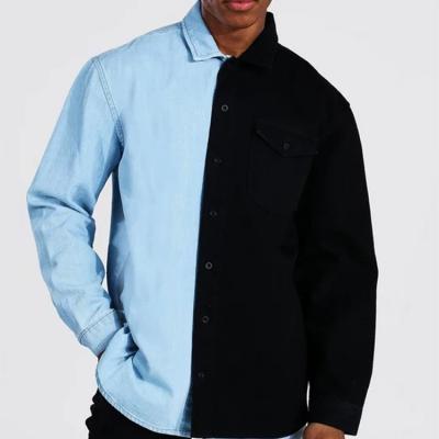 China Anti-Wrinkle Custom Logo Mens Long Sleeve Shirts Color Block Oversized Shirts For Men for sale