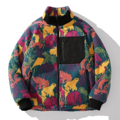 China Viable fashion camouflage faux fur sherpa winter designer multicolor custom printed warm fleece jacket plus size coats for sale