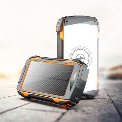 China Large Capacity Charging/Solar Panel/Wireless Charger 2021 New 20000 Wireless Waterproof Solar Power Bank 18W MAh Mobile Phone Palladium With LED Camping Light for sale