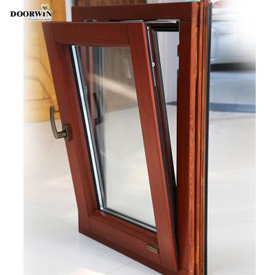 China Latest Swing Design Two Way Open Thin Aluminum Clad Wood Tempered Glass Long Swing Casement Windows for sale