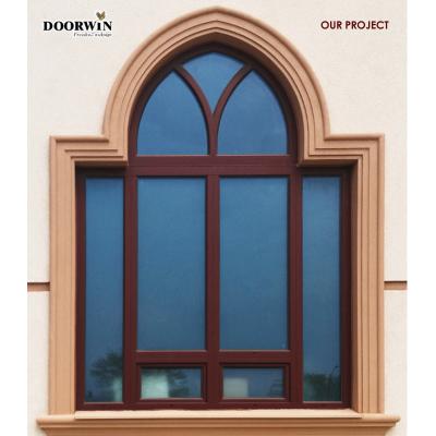 China 10 Year Warranty Red Oak Swing Arched Window Hot Sale New Design Specialty Shapeds Wooden Windows for sale