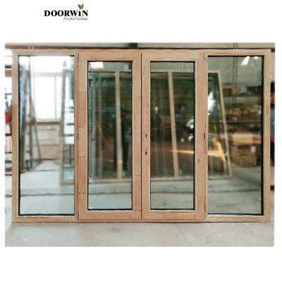 China Doorwin Modern Thermal Break Aluminum Cladding Solid Wood Casement Door Entry Doors for sale