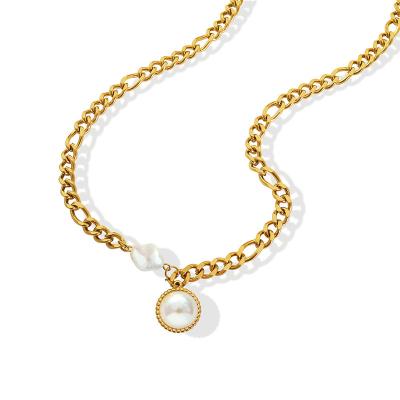 China Casual/sporty 18k PVD gold plated jewelry stainless steel feashwater pearl necklace for women for sale