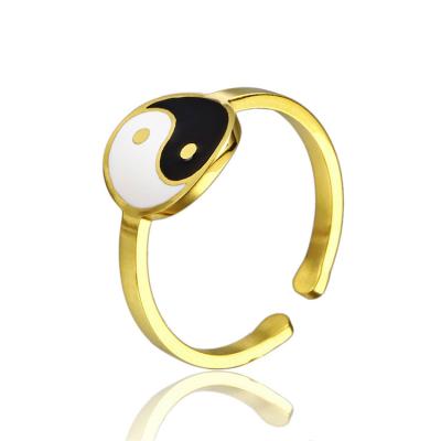 China High Quality Chinese Bagua Jewelry Stainless Steel Women Enamel Rings Silver Gold Ring for sale