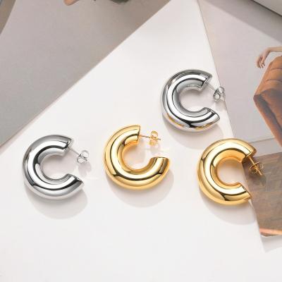 China /Sporty C Shape Circle Earrings Women Stainless Steel Casual Mirror Polished Gold Stud Earring for sale