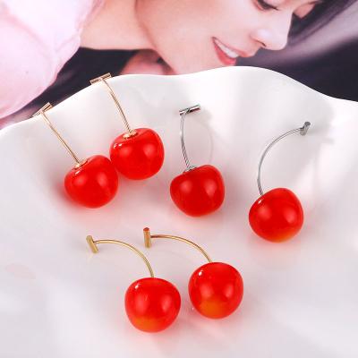 China Fashion Jewelry 18k Cherry Fruit Sweet Stud Earrings Cute Personality Stainless Steel Gold Plated For Women Girls for sale