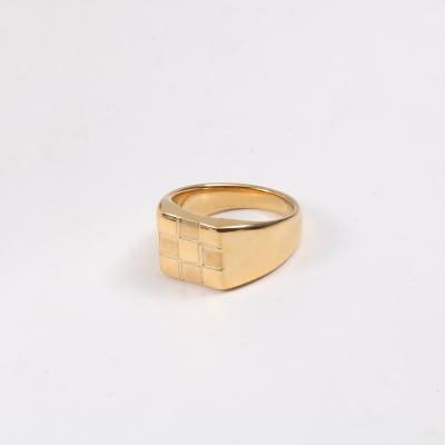 China High End Casual/Sporty Stainless Steel Engrave Square Checkerboard Ring Gold Seal Ring Blanks For Women for sale