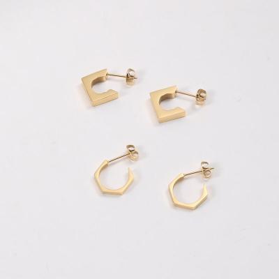 China Tasty Casual/Sporty Fashion Gold Plated Irregular Earring Jewelry Stainless Steel C Shape Stud Earrings for sale