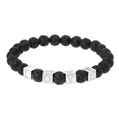 China Custom Chakra Lava Rock Initial Letter Charm Bracelets Diffuser Energy Bracelets Casual/Sporty Natural Stone Bead Bracelet For Men for sale