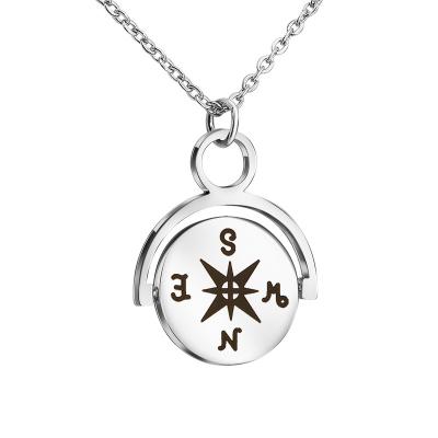 China Personalized Casual/Sporty Custom Engrave Letter Necklace Stainless Steel Compass Rotation Pendant Necklaces for sale