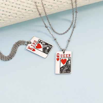 China Factory Wholesale King Queen Casual/Sporty Enamel Necklaces Stainless Steel Custom Engrave Poker Card ID Tags Pendant Necklace for sale