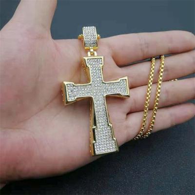 China CLASSIC Simple Thick Hollow Cross Design Fashion Jewelry Pendant Silver Gold Plated Diamond Crystal Necklace for sale