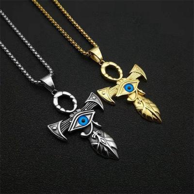 China Casual/Sporting Egypt Eye Of Hours Vintage Sword Pendant Evil Eyes Pendant Stainless Steel Cross Necklace Men Jewelry for sale