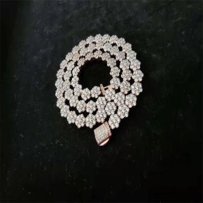 China Hip hop new style brass jewelry rose gold plated micro paved hexagon flower tennis chain bling necklace. for sale