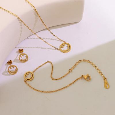 China Fashion Women Vintage Jewelry Stainless Steel Smile Face Charm Necklace Tasty Casual/Sporty Stud Earrings For Women for sale