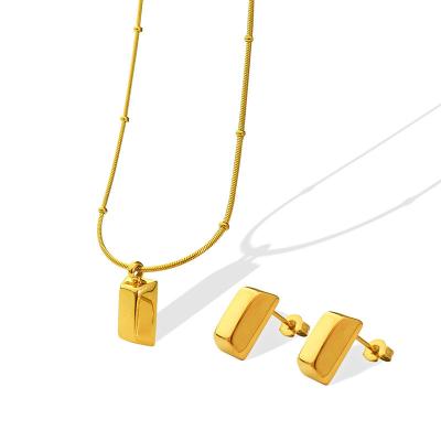 China Casual/Sporty Gold Filled Necklace Jewelry Women Stainless Steel Brick Bar White Bar Stud Earrings Jewelry Set For Women for sale