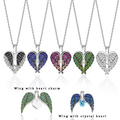 China New Arrivals Women's Casual/Sporty Angel Wings Heart Necklaces Jewelry Zircon Stone Diamond Necklace for sale