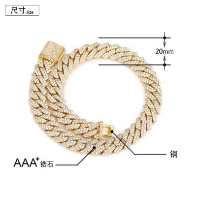 China CLASSIC 20mm 2 Row Diamond Iced Out Miami Square Cuban Chain, Gold Plated Cuban Link Chain For Men Fashion Jewelry for sale