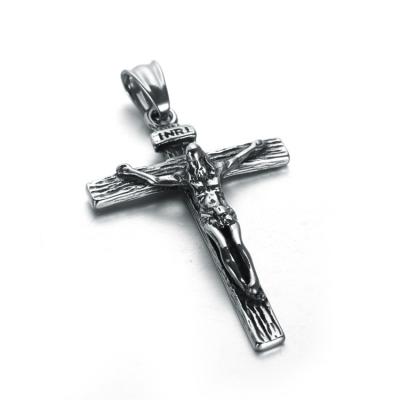 China Bulk Wholesale Custom Anti-allergy Stainless Steel Mens Antique Silver Jewelry INRI Jesus Religious Cross Pendant for sale