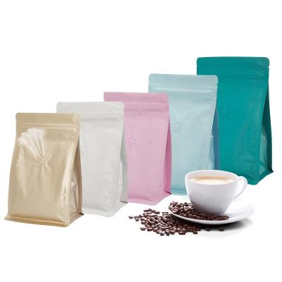 China Matte Aluminum Foil Flat Bottom Disposable Custom Printed Outdoor Plastic Bags With Valve For Coffee Tea Packaging for sale