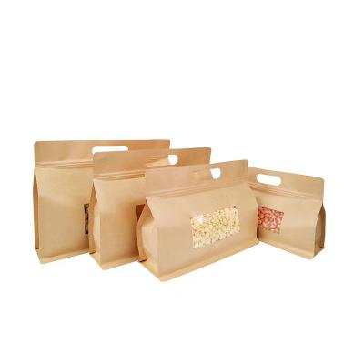 China Wholesale Biodegradable Food Zipper Brown Kraft Paper Bags Tea / Food Packaging Stand Up Paper Ziplock Bag for sale