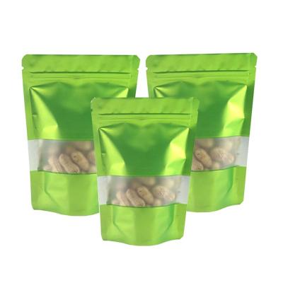 China Matte Metallic Color Green Disposable With Window Waterproof Frosted Aluminum Foil Plastic Packaging Bag For Snack/Tea/Coffee Packing for sale