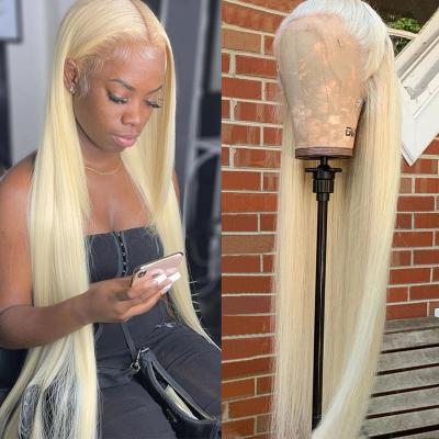 China Straight Colored Cuticle Aligned Brazilian Blonde Lace Frontal Wig, 613 Glueless Full Swiss Lace Front Wig, Straight Bone Hair Wig for sale