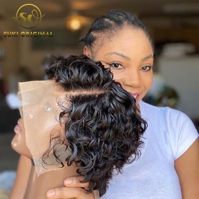 China Kinky Curly Wig Pixie Cut Wig Human Hair Bob Short Curly Pixie Full Lace Wig Bleached Knots Lace Up 13x4 Frontal Pixie Wig With Baby Hair for sale