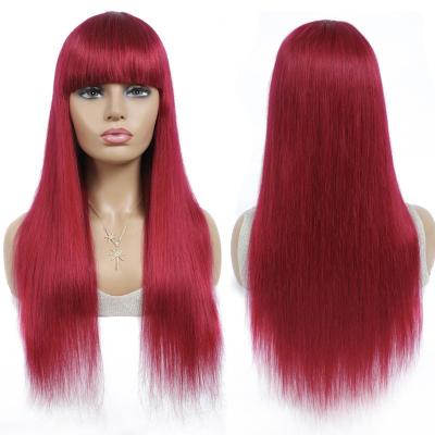 China ODM Hot Sale Hair Wig With Bangs Body Wave Hair, Colorful Red Ombre Burgundy Bangs Wig, Full Brazilian Hair Machine Wig For Women for sale