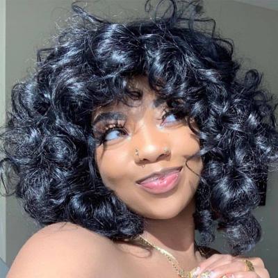 China ODM Hair Deep Curl Wig With Bangs, Machine Made Full Deep Short Bob For Black Women, Virgin Brazilian Pixie Cut Wave Wig for sale