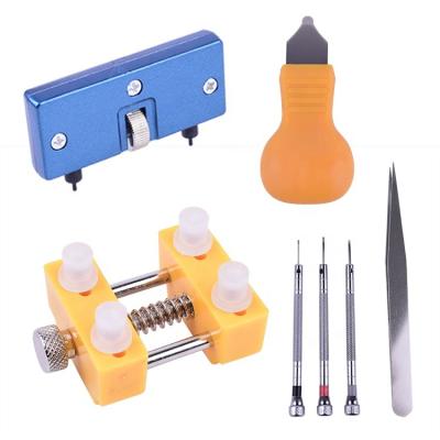 China Stainless Steel + Plastic Profesional 7 PCS Back Case Opener Screwdriver Strap Link Remover Tool Kit Spring Bar Tool Watch Repair for sale