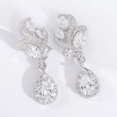 China FASHIONABLE Classic White Bridal Teardrop Flower Water Color Crystal Zircon Wedding Earrings Women Female Jewelry for sale