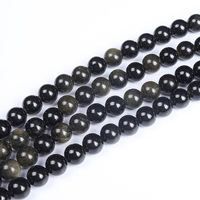 China DIY Necklace Bracelet Making Wholesale 4-12mm Strand Natural Gemstone Beads For Jewelry Making Gold Obsidian Smooth Loose Beads for sale